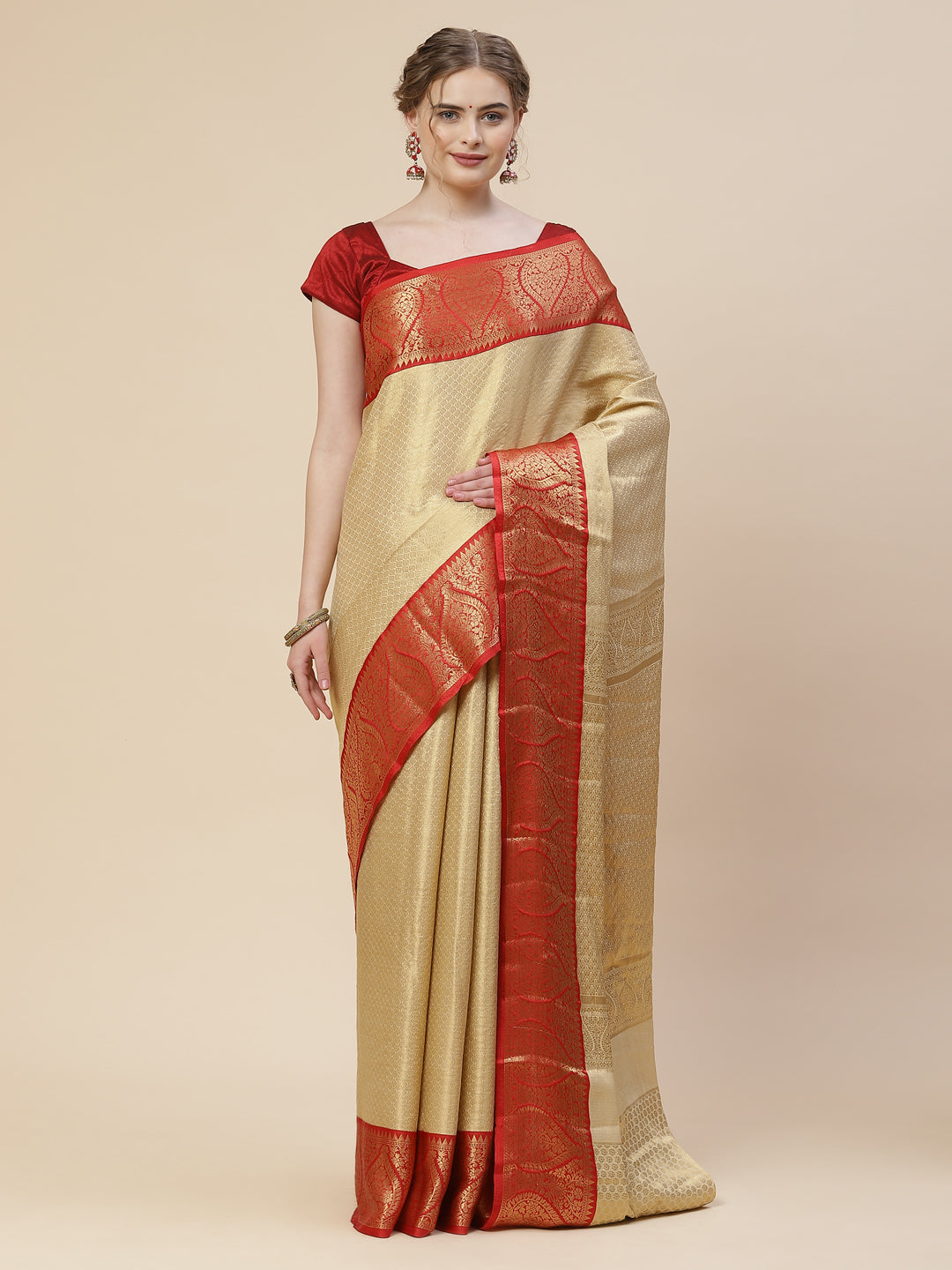Brocade Zari Booti Art Handloom Woven Saree