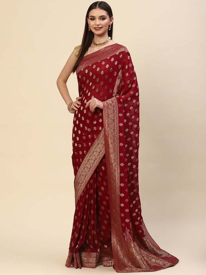 Zari Booti Georgette Plain Saree