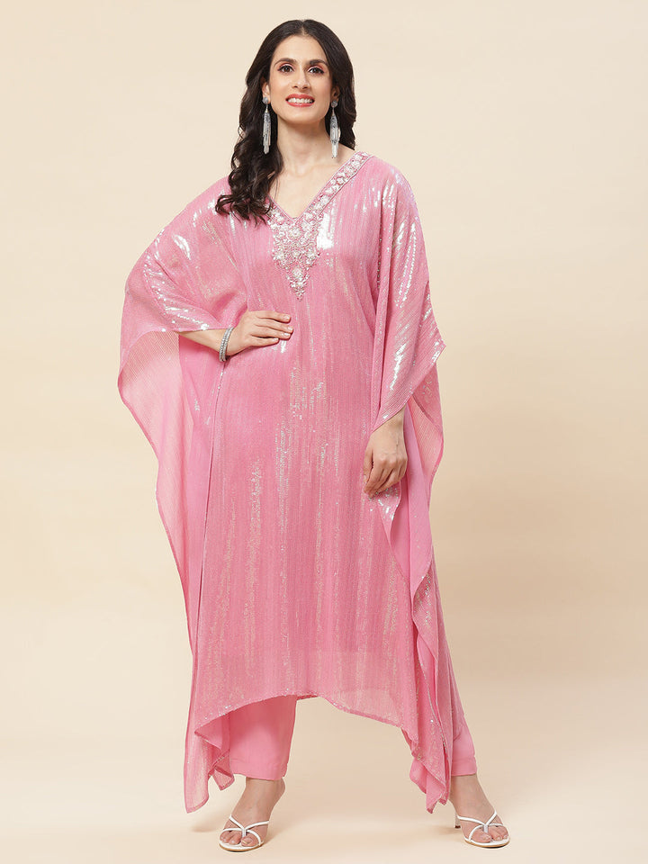 Sequin Embroidered Georgette Kurta With Pants