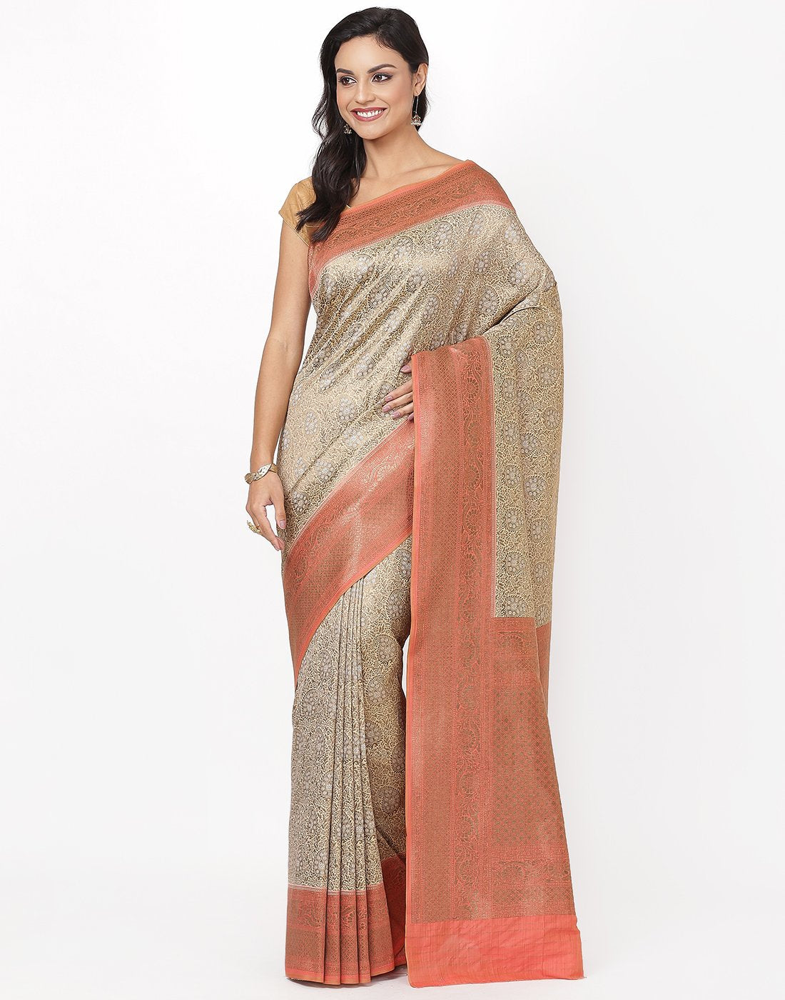 Beige Banarasi Art Handloom Saree