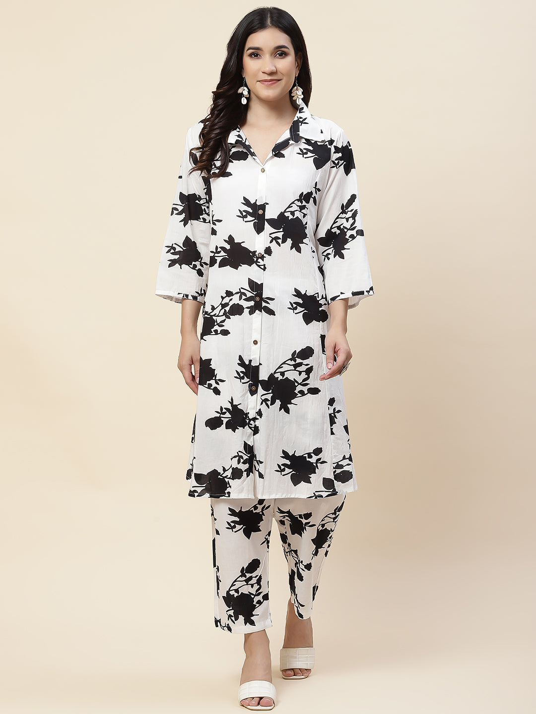 Floral Printed Cotton Kurta With Pants
