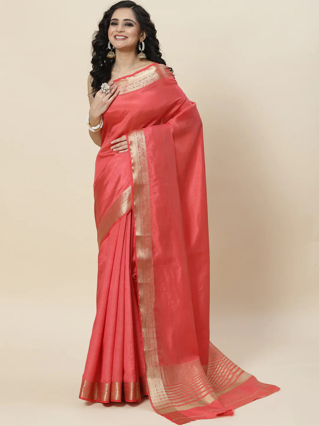Plain Zari Border Handloom Woven Saree