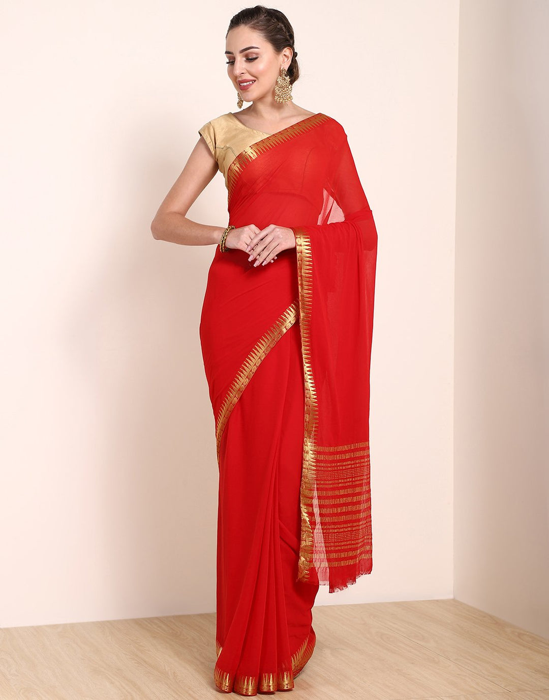 MBZ Meena Bazaar-Navy Blue Art Chiffon Saree