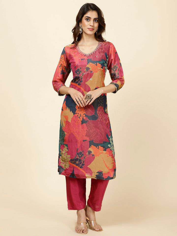 Floral Printed Georgette Kurta With Pants