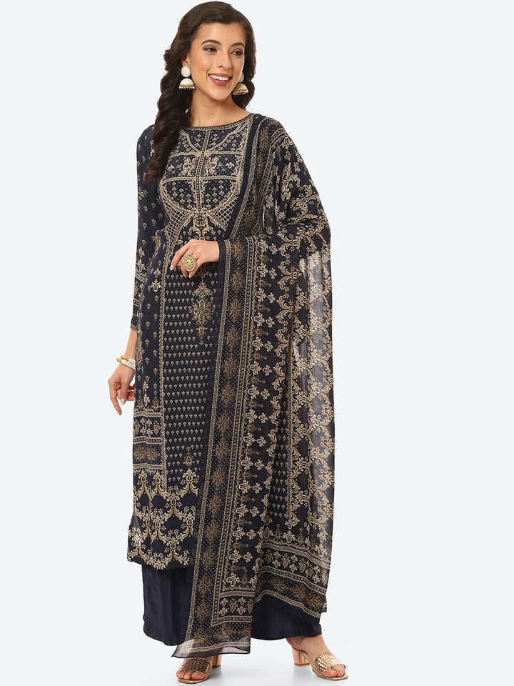 Digital Printed Crepe Kurta With Palazzo &amp; Georgette Dupatta