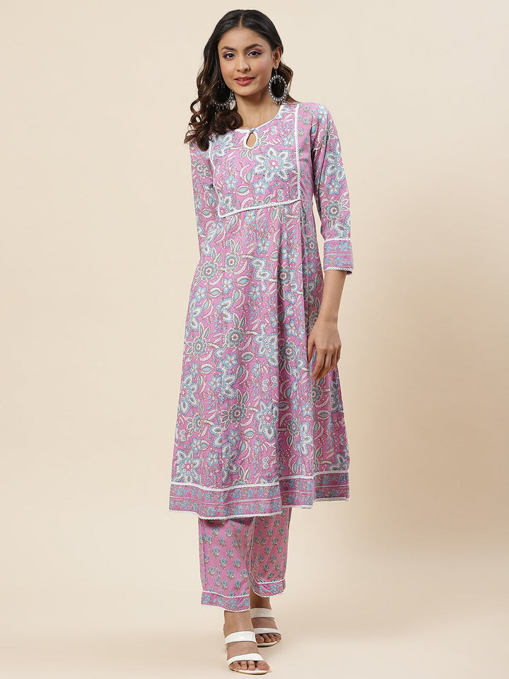 Floral Printed Cotton Kurta With Palazzo