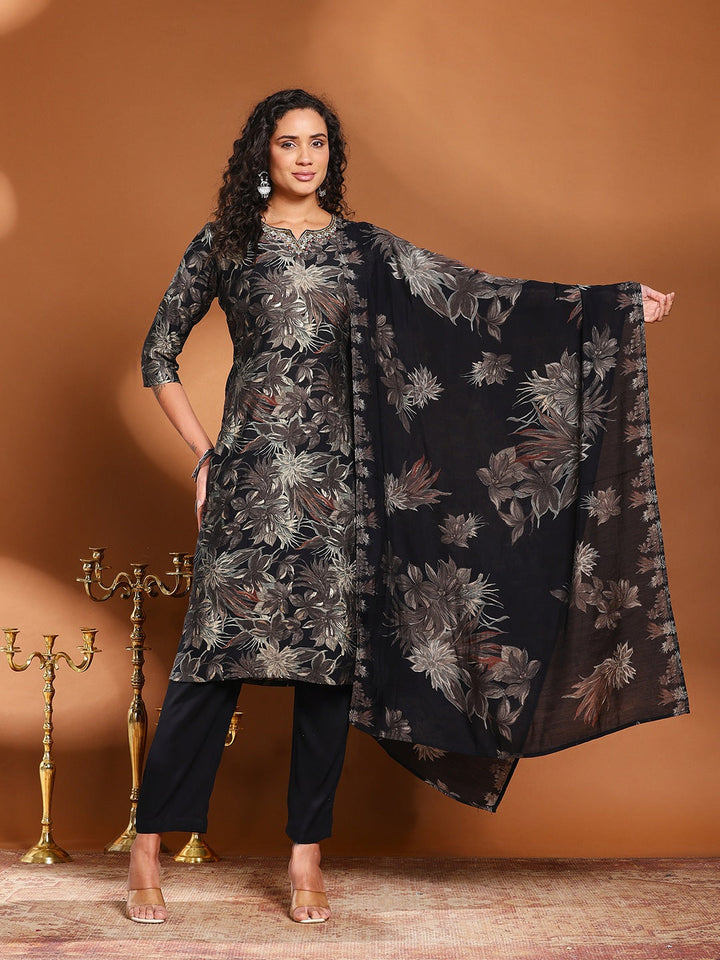 Printed Cotton Blend Kurta With Pant &amp; Dupatta