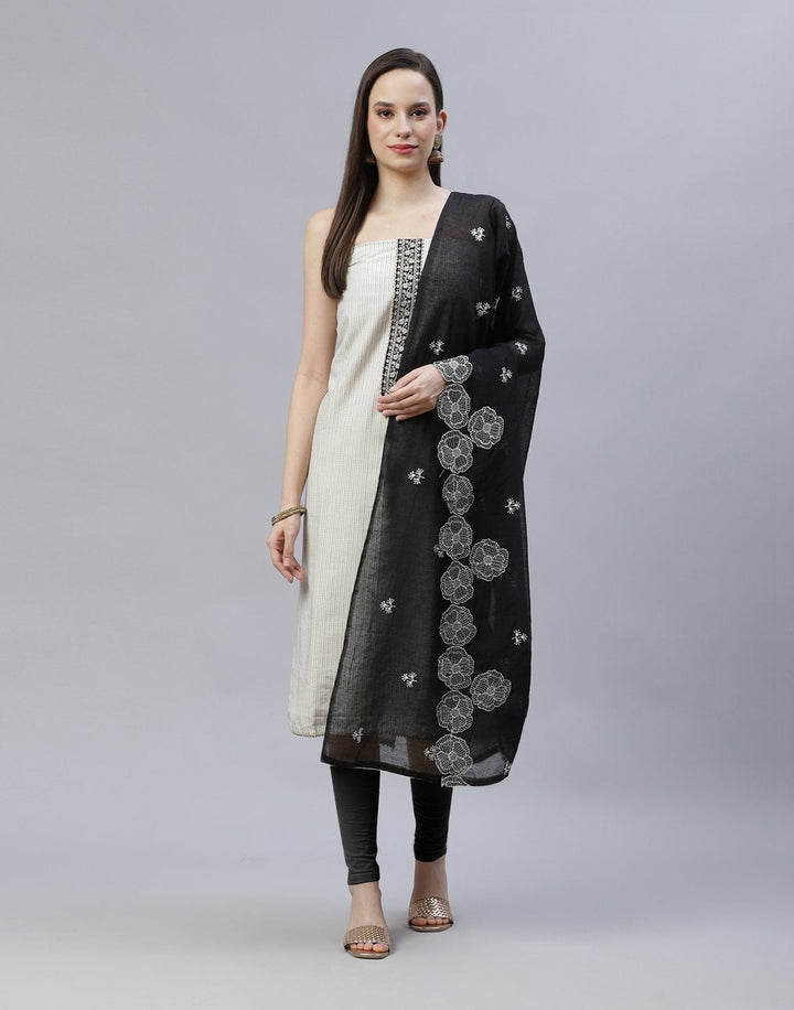 Cotton Suit Piece With Embroidered Dupatta