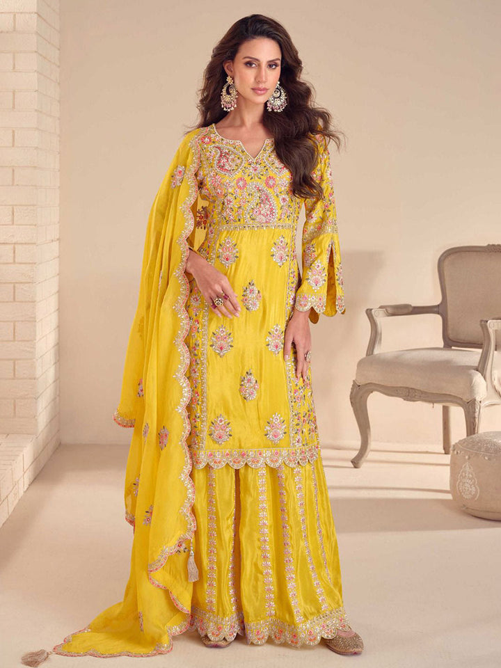 Embroidered Simmar Kurta With Gharara &amp; Dupatta