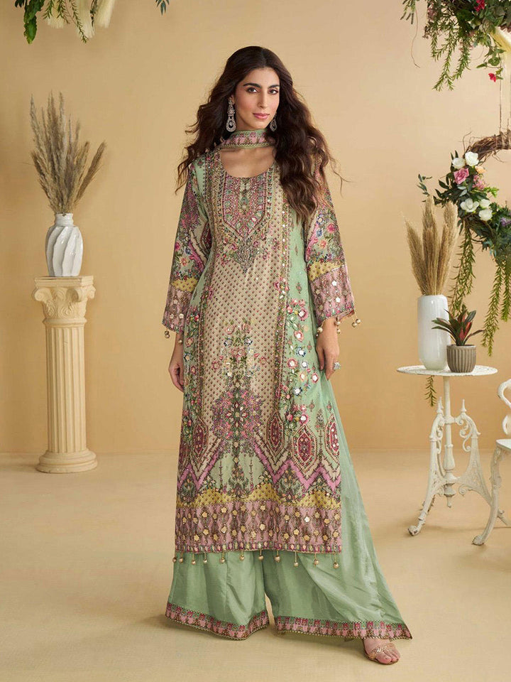 Embroidered Crep Kurta With Plazzo &amp; Dupatta