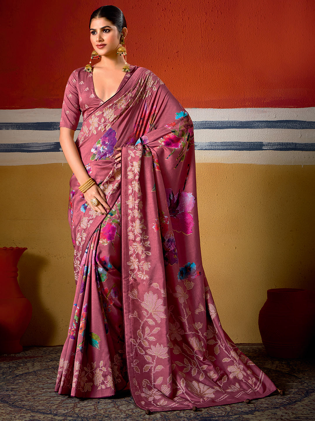 Digital Floral Printed Art Silk Saree
