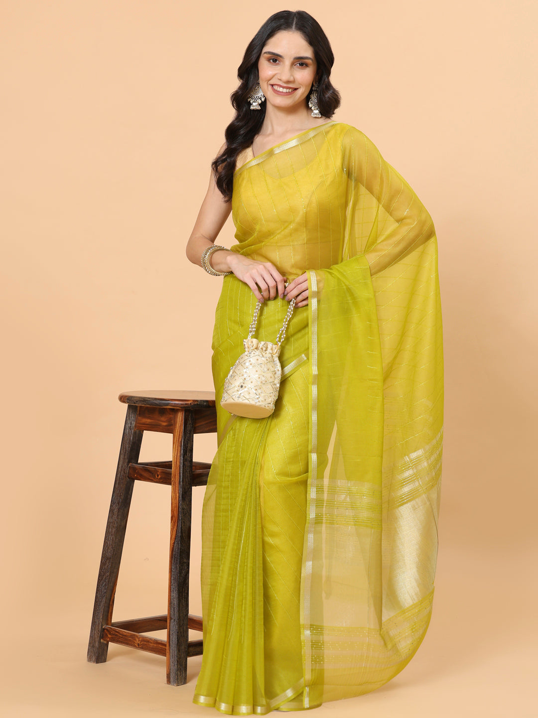 Plain Zari Border Organza Saree