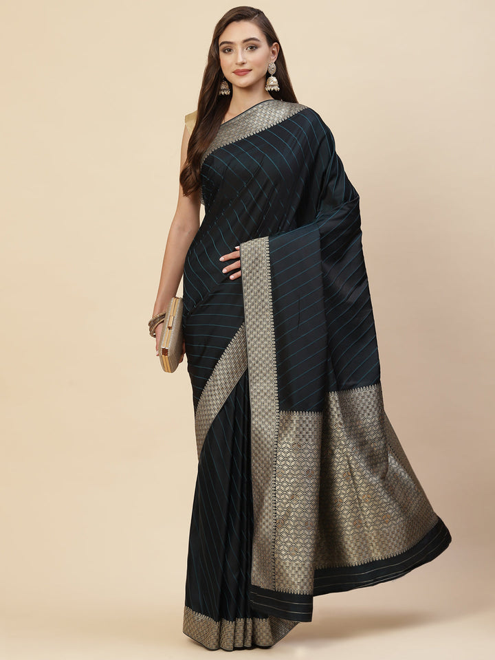 Stripes Stone Jaal Banarasi Woven Saree