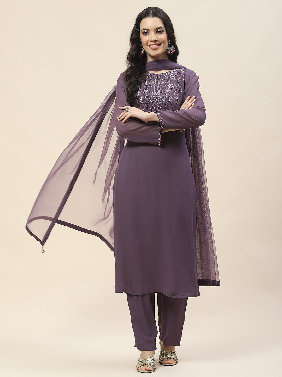Georgette Suit Set With Net Dupatta