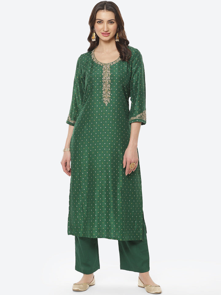 Printed Gota Patti Chanderi Kurti With Pant