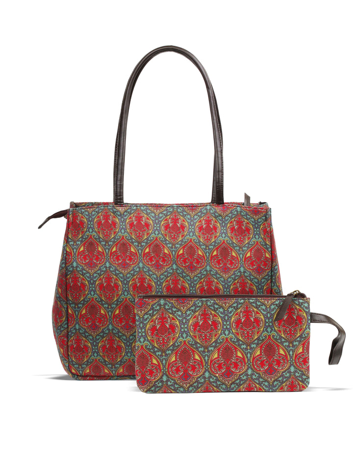 Multicolor Printed Cotton Handbag With Pouch