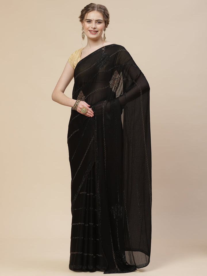 Zari Border Booti Chiffon Plain Saree