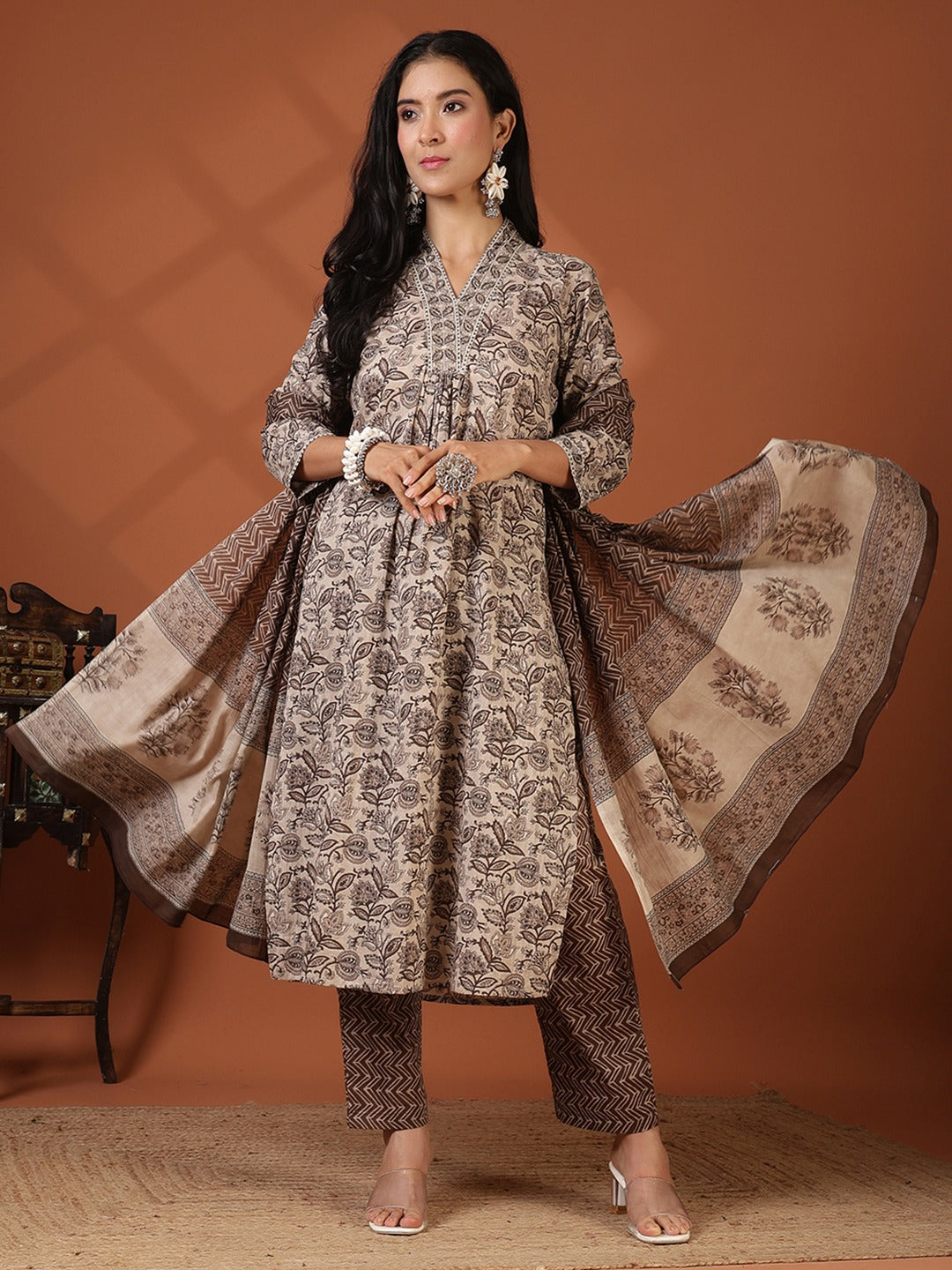 Printed Cotton Blend Kurta With Pant &amp; Dupatta