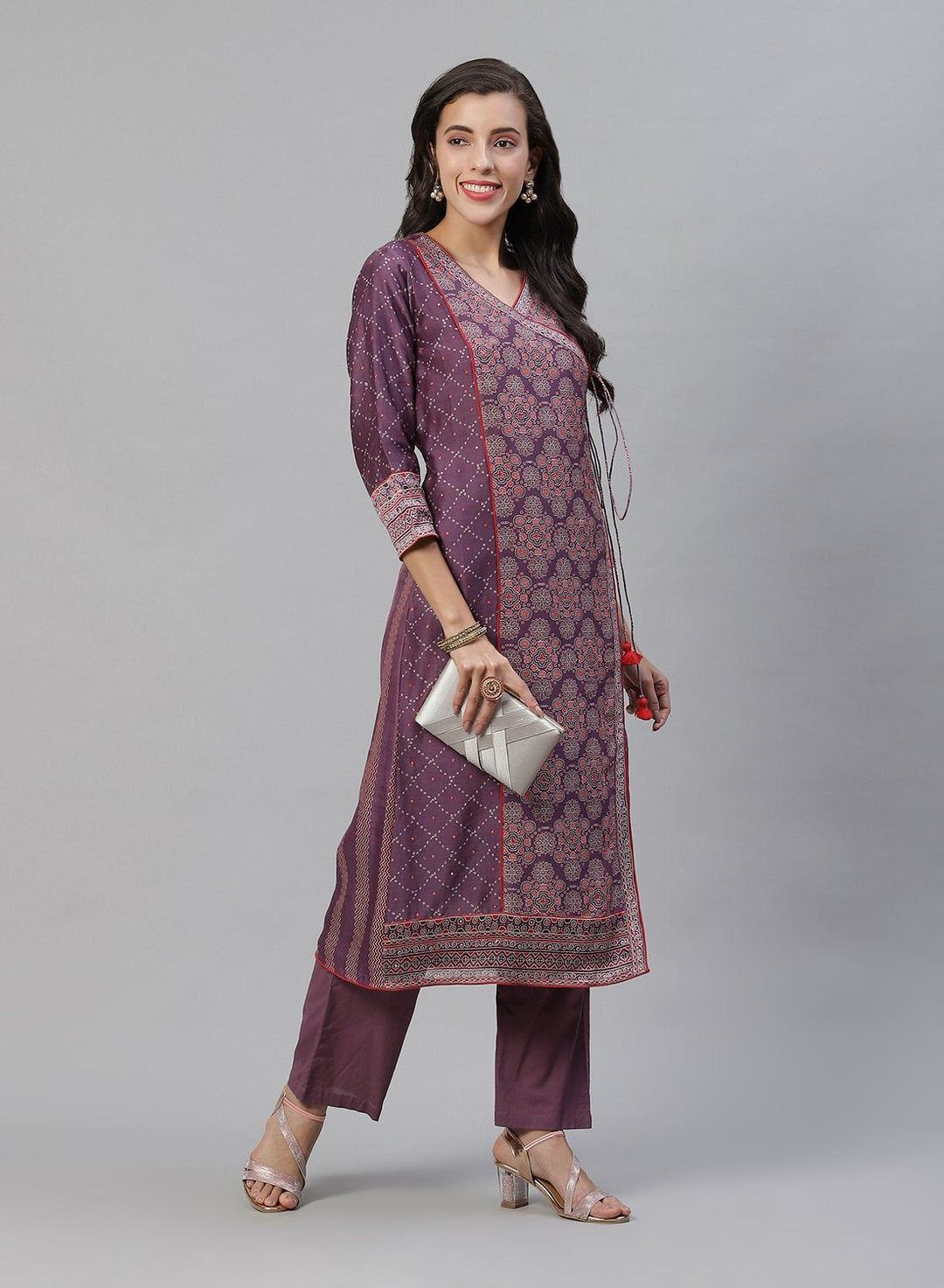 Printed Cotton Angrakha Kurti With Pant