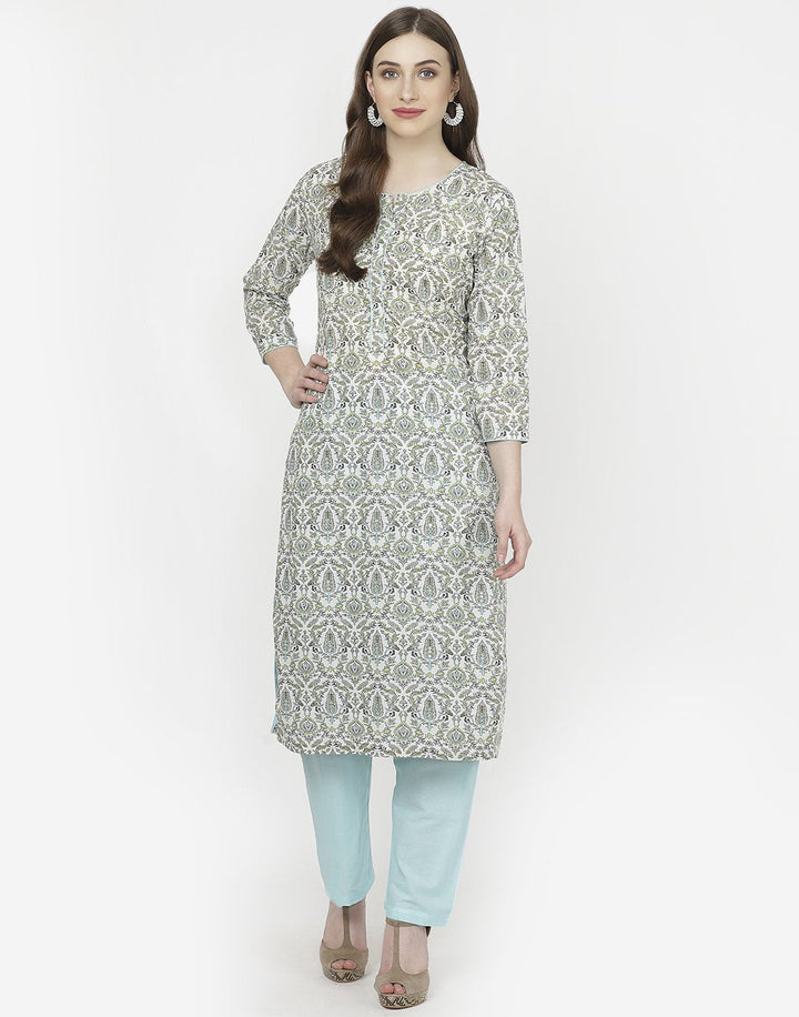 Cream Peach Cotton Kurti with Palazzo