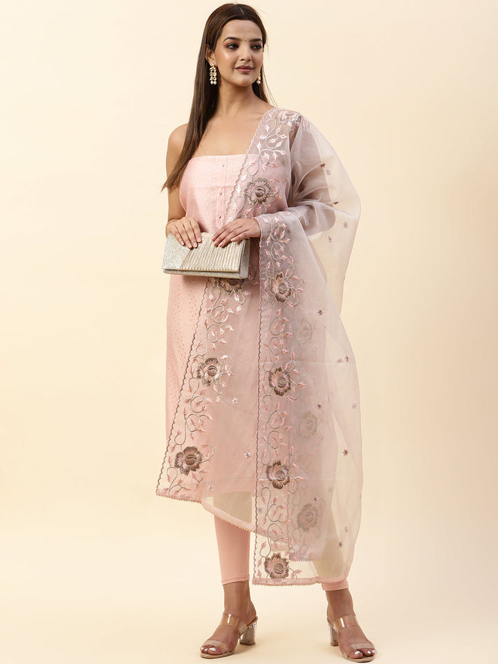 Embroidered Chanderi Unstitched Suit Piece With Dupatta