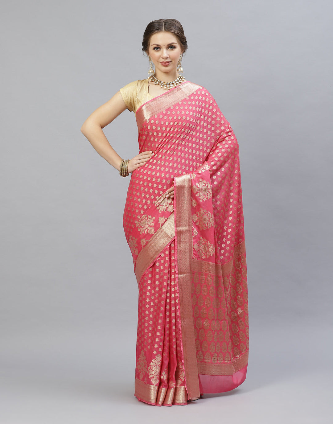 Woven Art Georgette Saree Zari Booti Saree