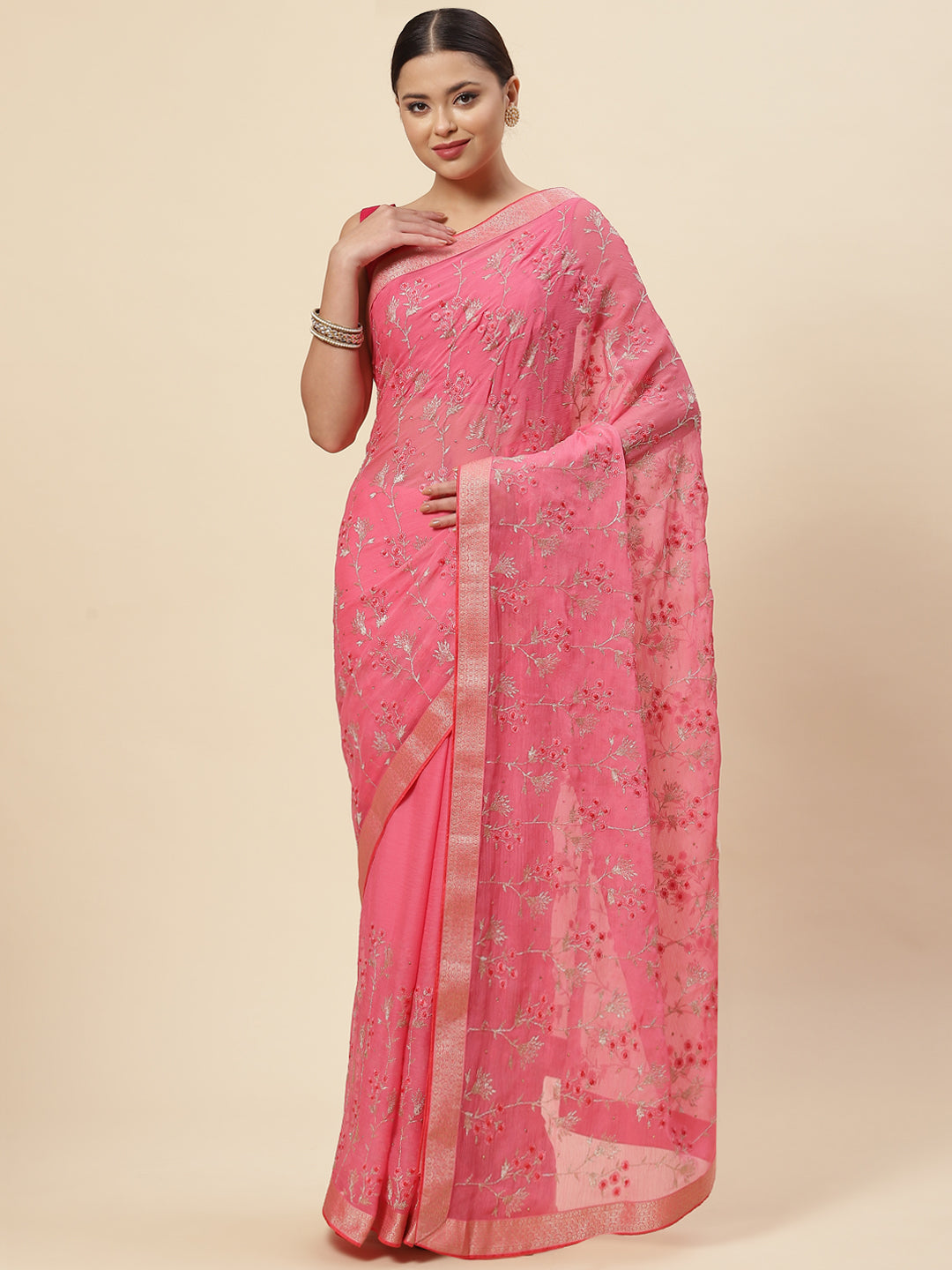 Resham Embroidered Chiffon Saree