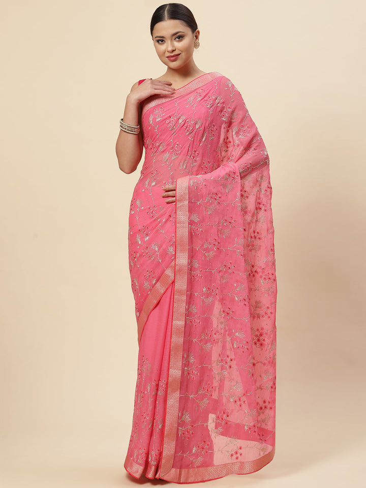 Resham Embroidered Chiffon Saree