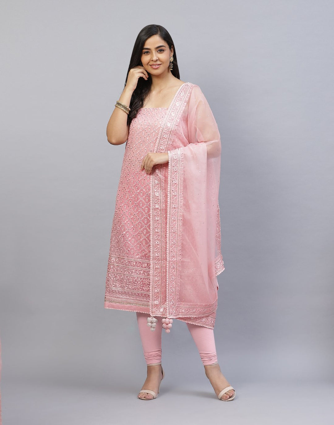 Embroidered Organza Kora Suit Piece