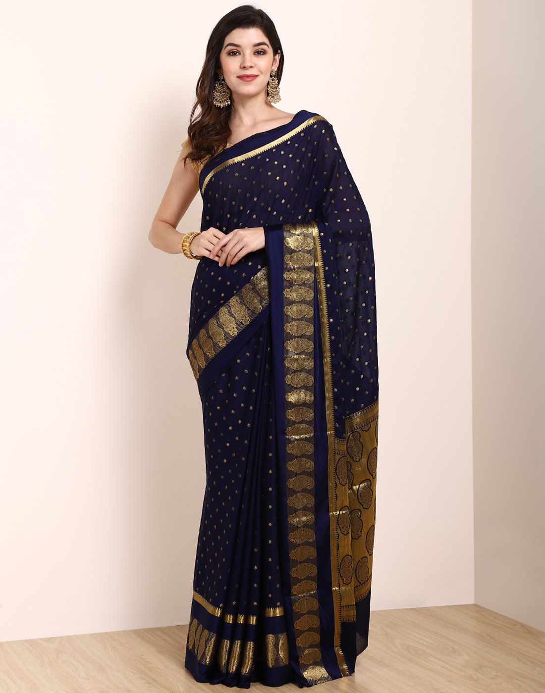 Navy Blue Art Crape Saree