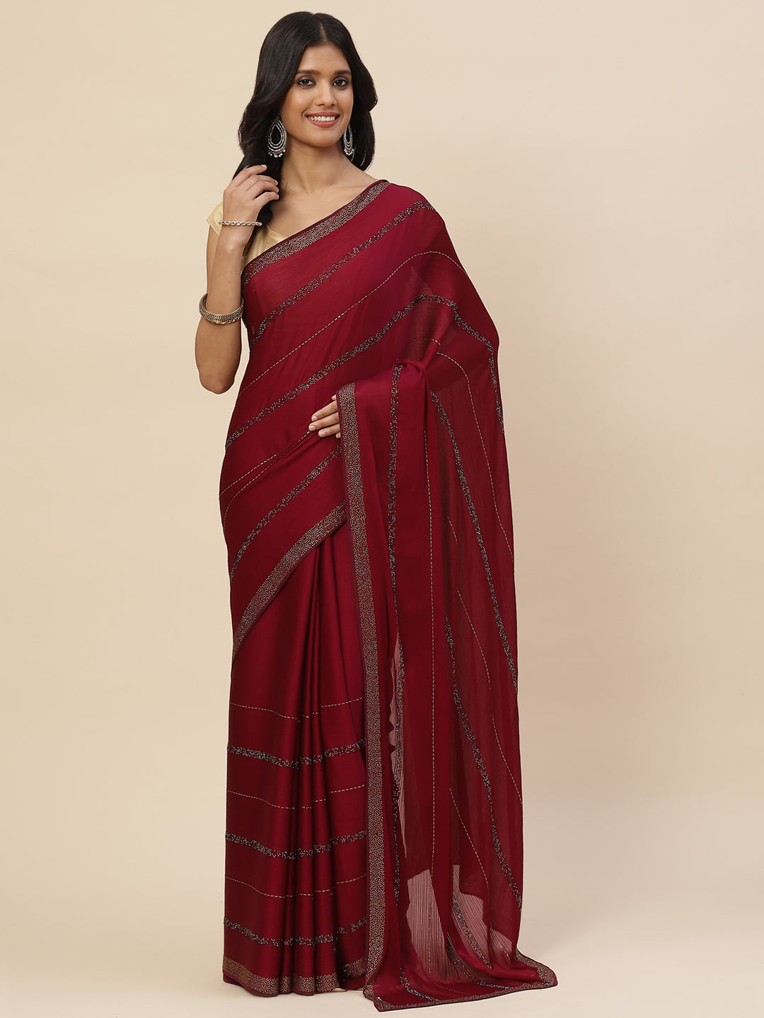 Stone Embroidered Chiffon Saree