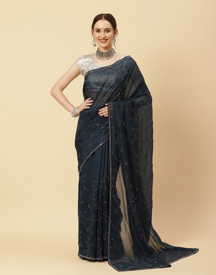 Embroidered Stone Work Art Crepe Saree