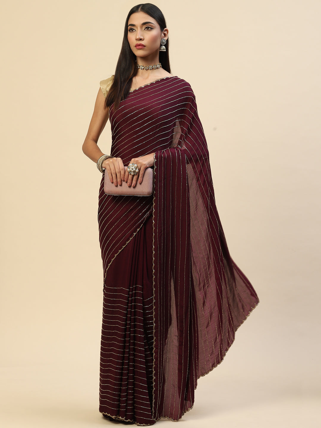 Cutdana Embroidered Crepe Saree