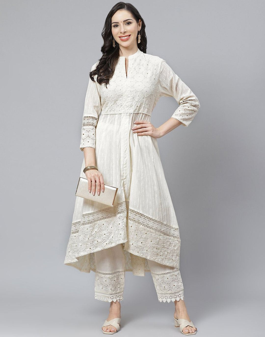 Cotton Embroidered Anarkali Kurti Set