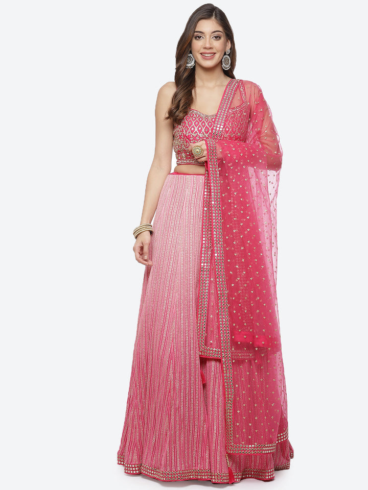 Zari Jaal Georgette Choli With Lehenga &amp; Net Dupatta