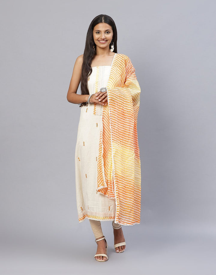 Cotton Suit Piece with leheria contrast dupatta