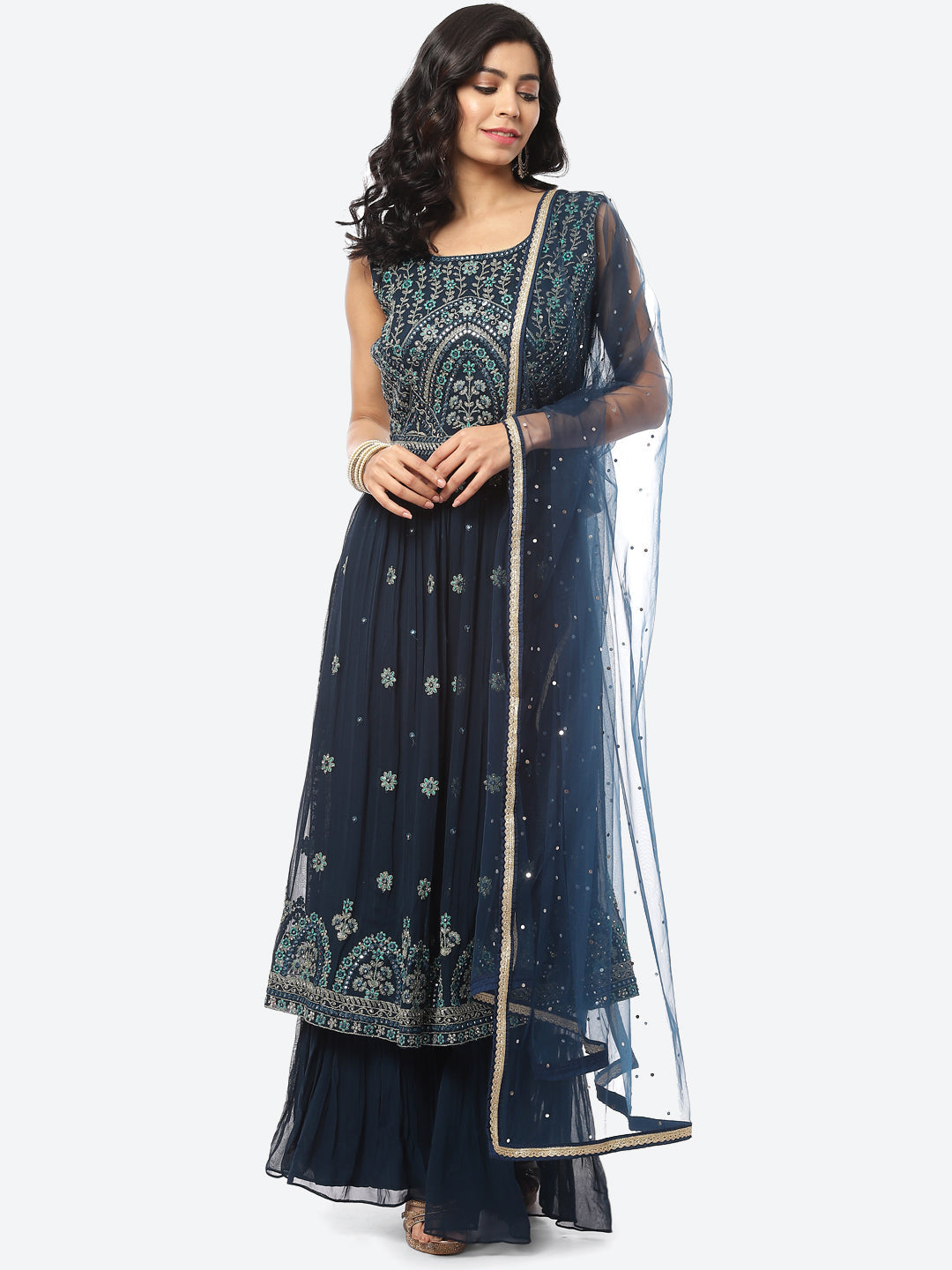 Resham Mirror Booti Georgette Stitched Salwar Kameez With Net Dupatta