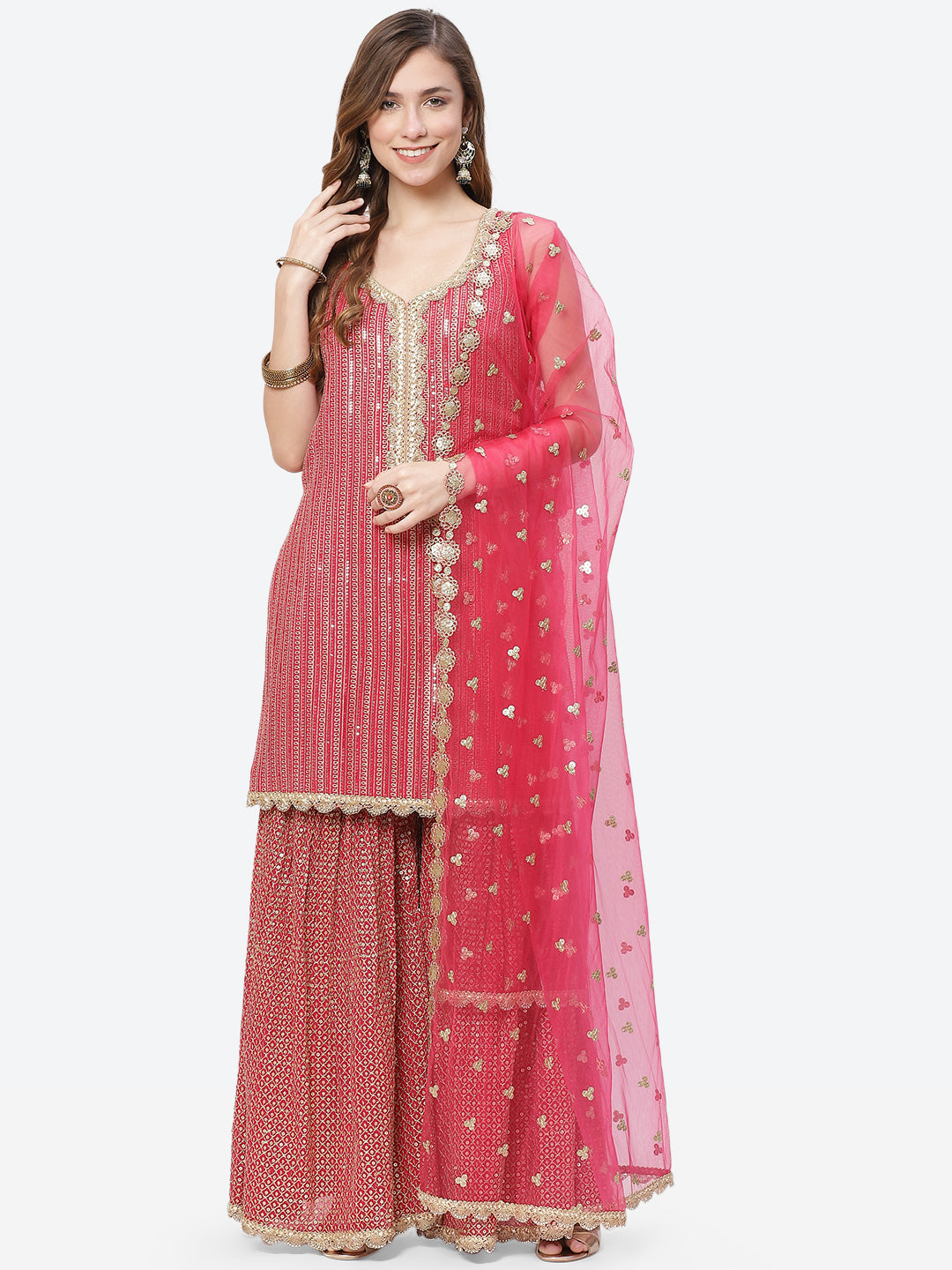 Sequenece Georgette Stitched Salwar Kameez With Net Dupatta