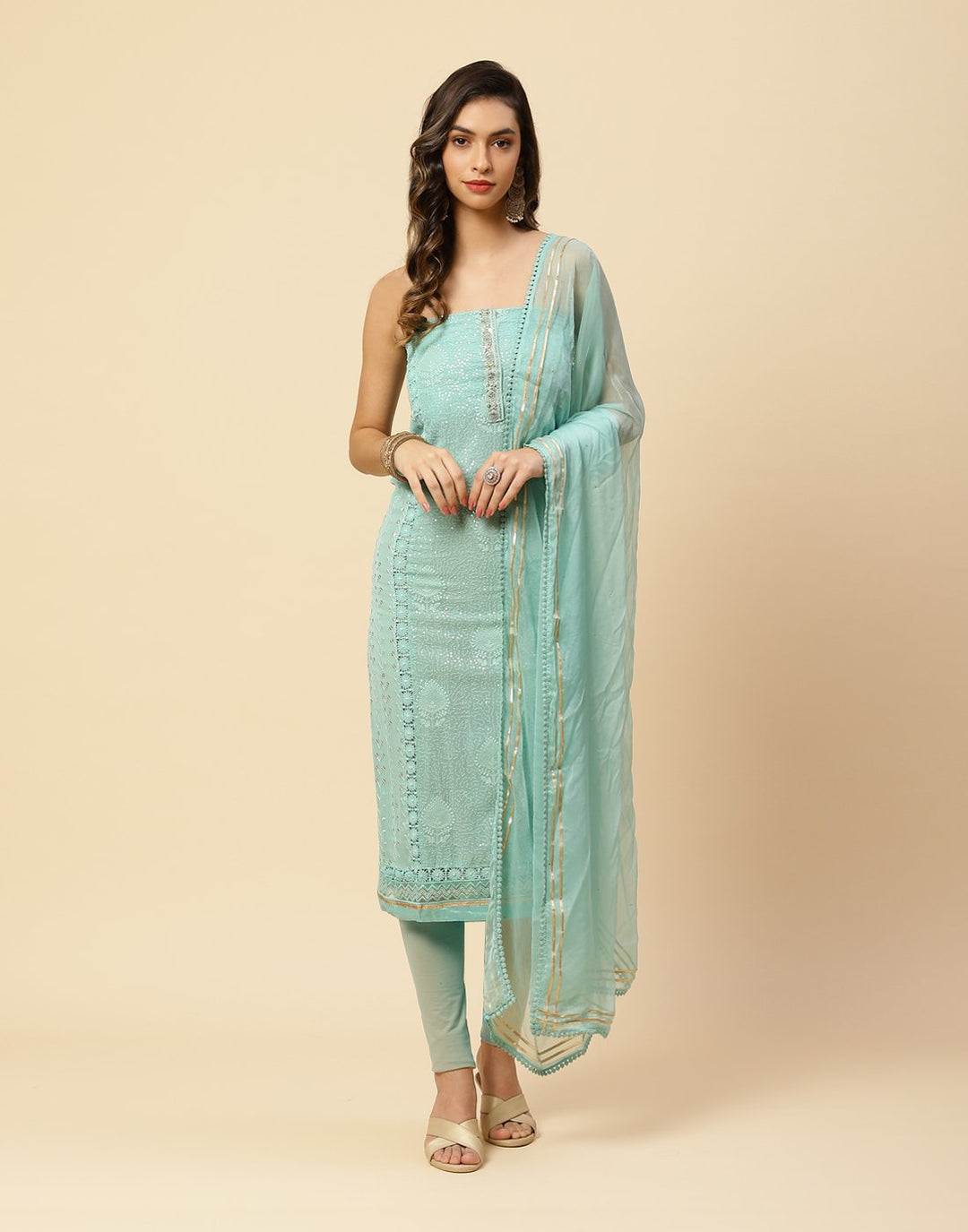 Embroidered Art Georgette Suit Piece With Chiffon Dupatta