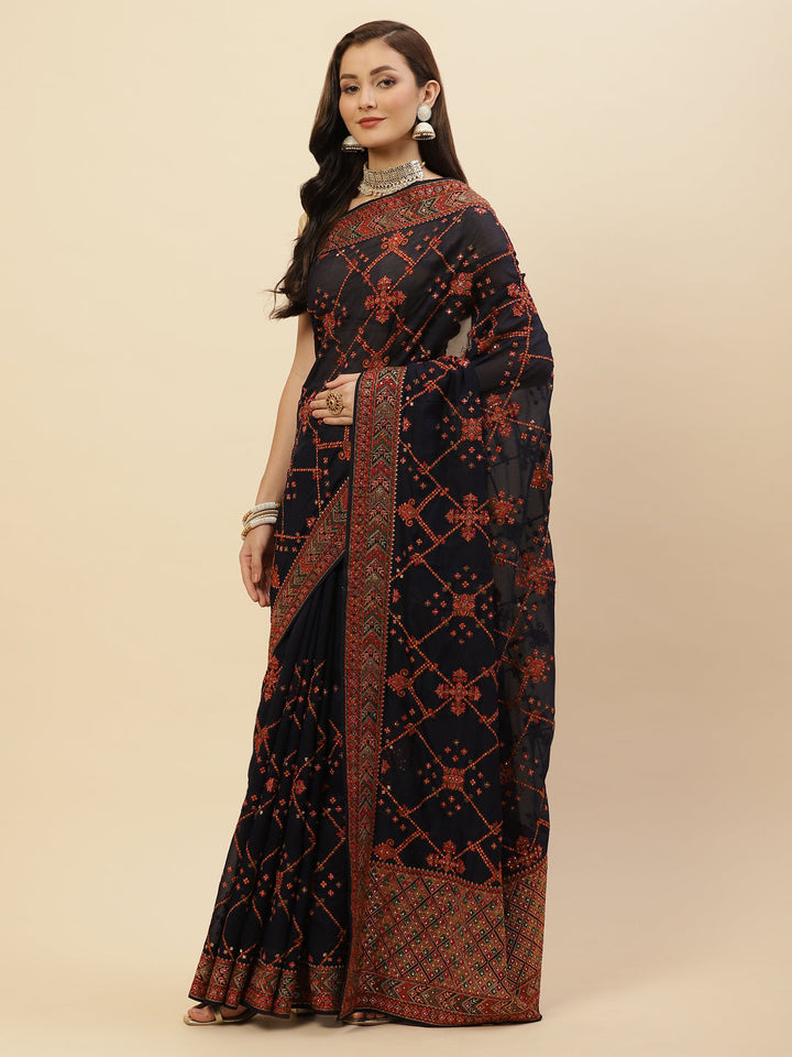 Resham Border Art Georgette Embroidered Saree