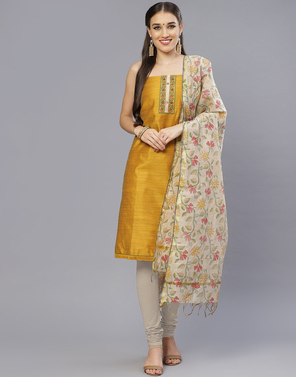Chanderi Embroidered Suit Piece with fancy dupatta