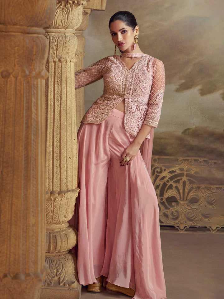 Embroidered Art Silk Kurti With Gharara &amp; Dupatta