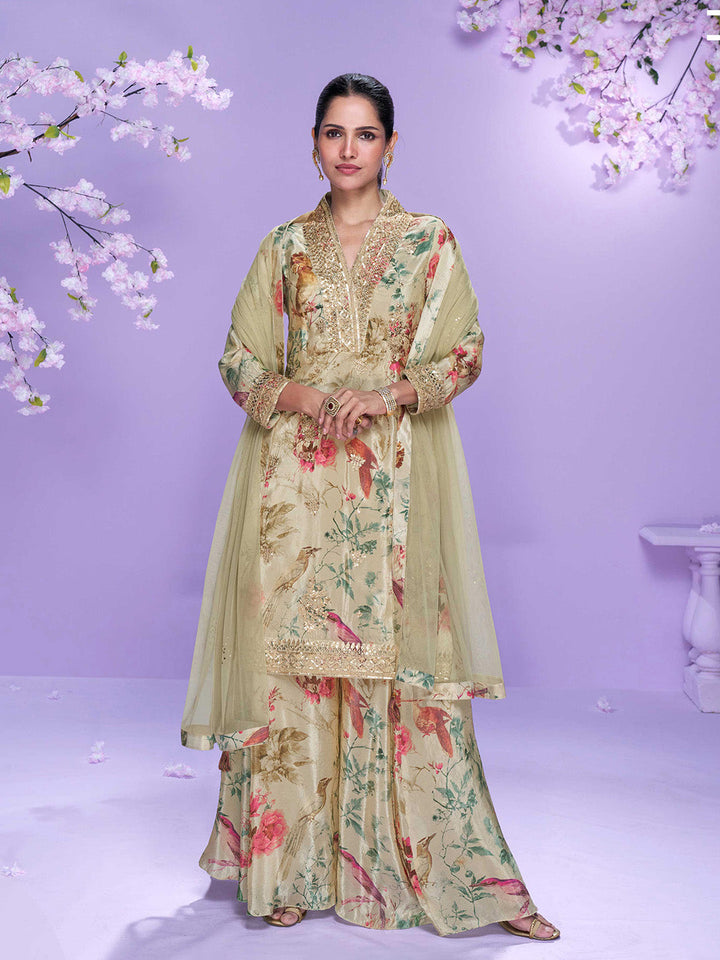 Embroidered Chinon Suit With Pant &amp; Dupatta