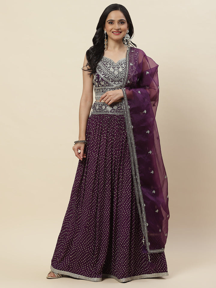 Bandhani Printed Georgette Choli With Lehenga &amp; Dupatta