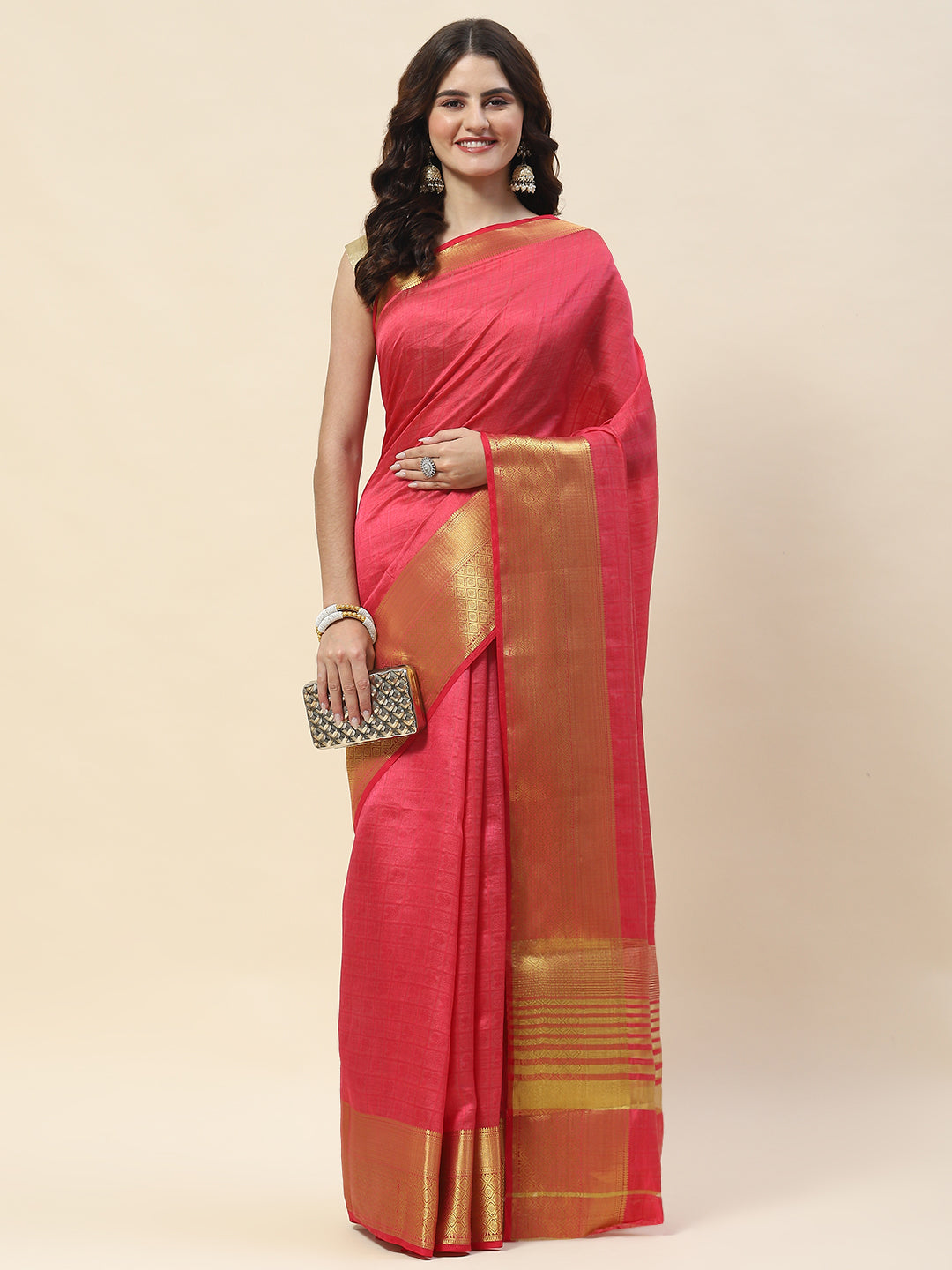 Plain Zari Border Woven Handloom Saree