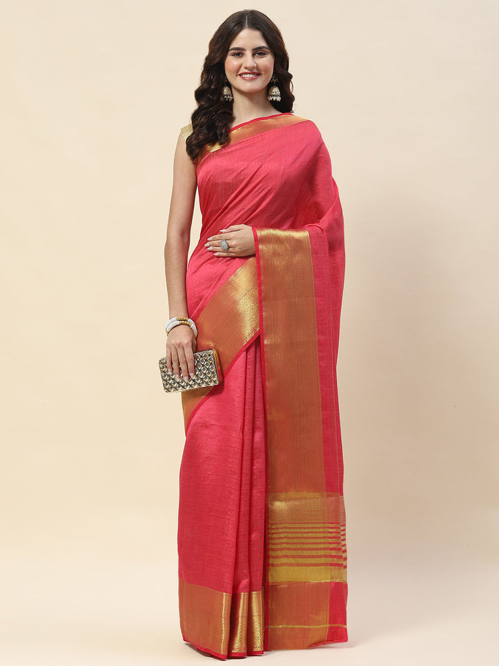 Plain Zari Border Woven Handloom Saree