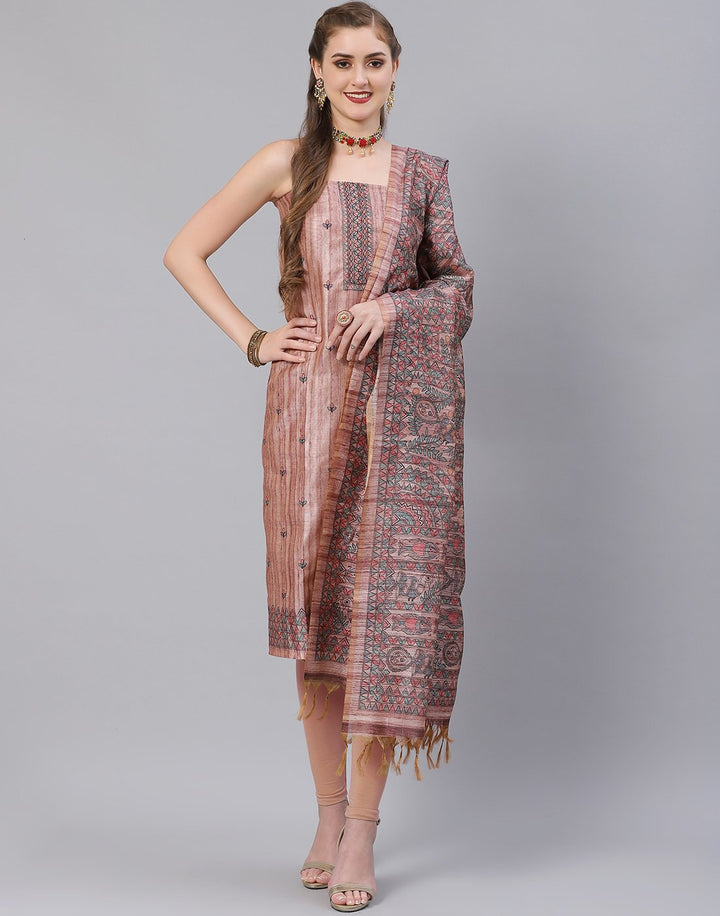 Chanderi embroidered Suit Set with Jaal dupatta