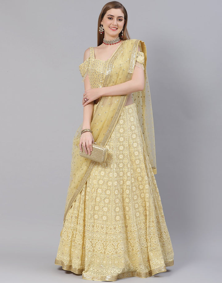 Georgette Lehenga With Short Off Shoulder Choli