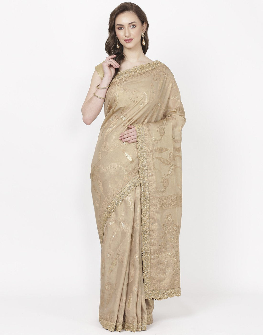 Beige Banarasi Tissue Saree