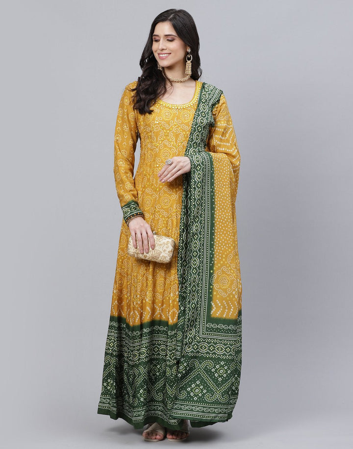 Mustard Green Anarkali Salwar Kameez Stitched Suit